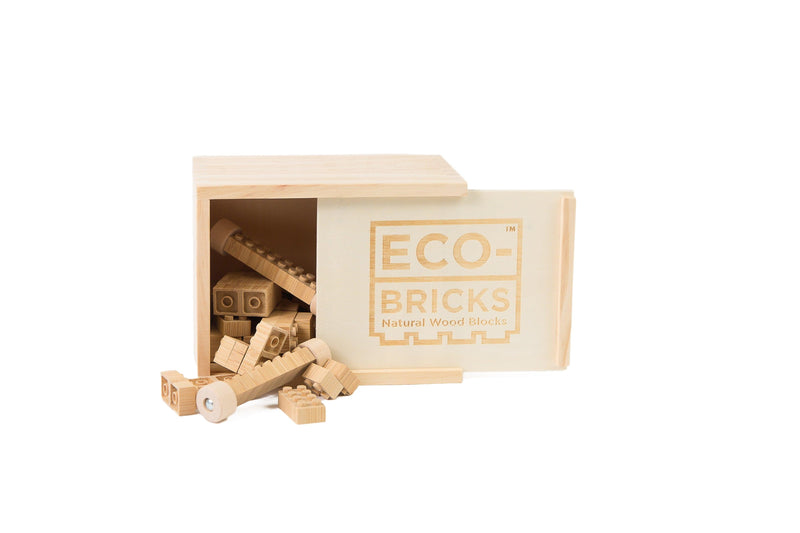 Eco-Bricks™ 45pc medium wooden box bamboo bricks.