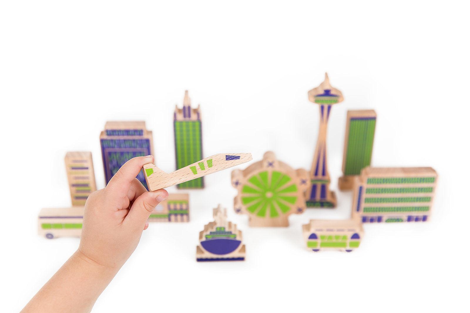 Once Kids Wanderlust City Blocks Seattle - Natural Wooden Block Set