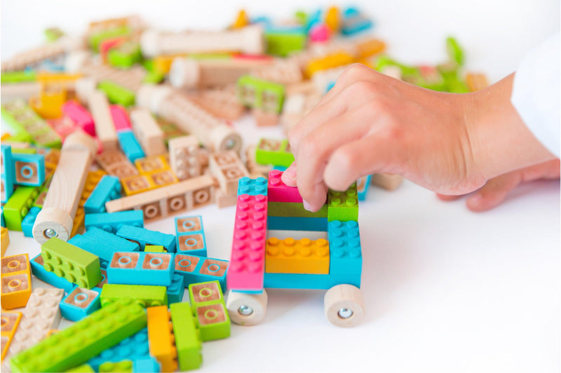 Once Kids Eco-Bricks™ Color 109-piece set is made from Non-Toxic Water-Base Color, a brilliant first step into healthier, greener, construction block fun building toy