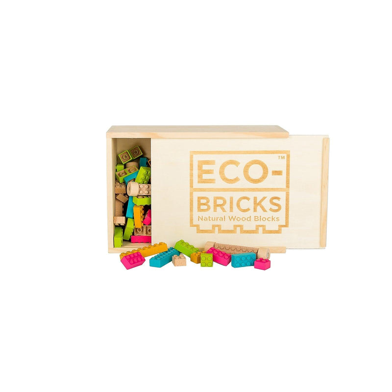 Once Kids Eco-Bricks™ Color made with water based color and biodegradable wooden construction blocks. The Eco-Bricks™ Color 206-piece set is made from Non-Toxic Water-Base Color, a brilliant first step into healthier, greener, construction block fun!  Building Construction toy 